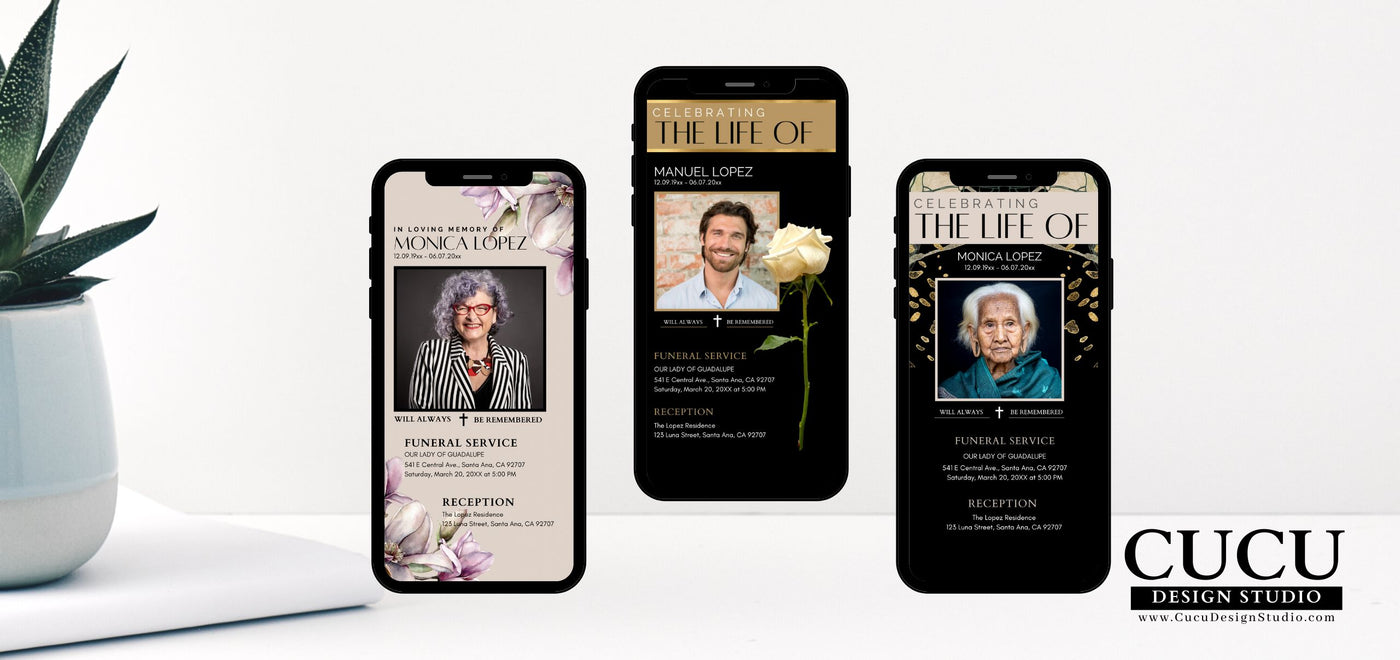 Funeral Evite Cards | Smartphone Funeral Cards | Text Message Funeral Cards | Cucu Design Studio
