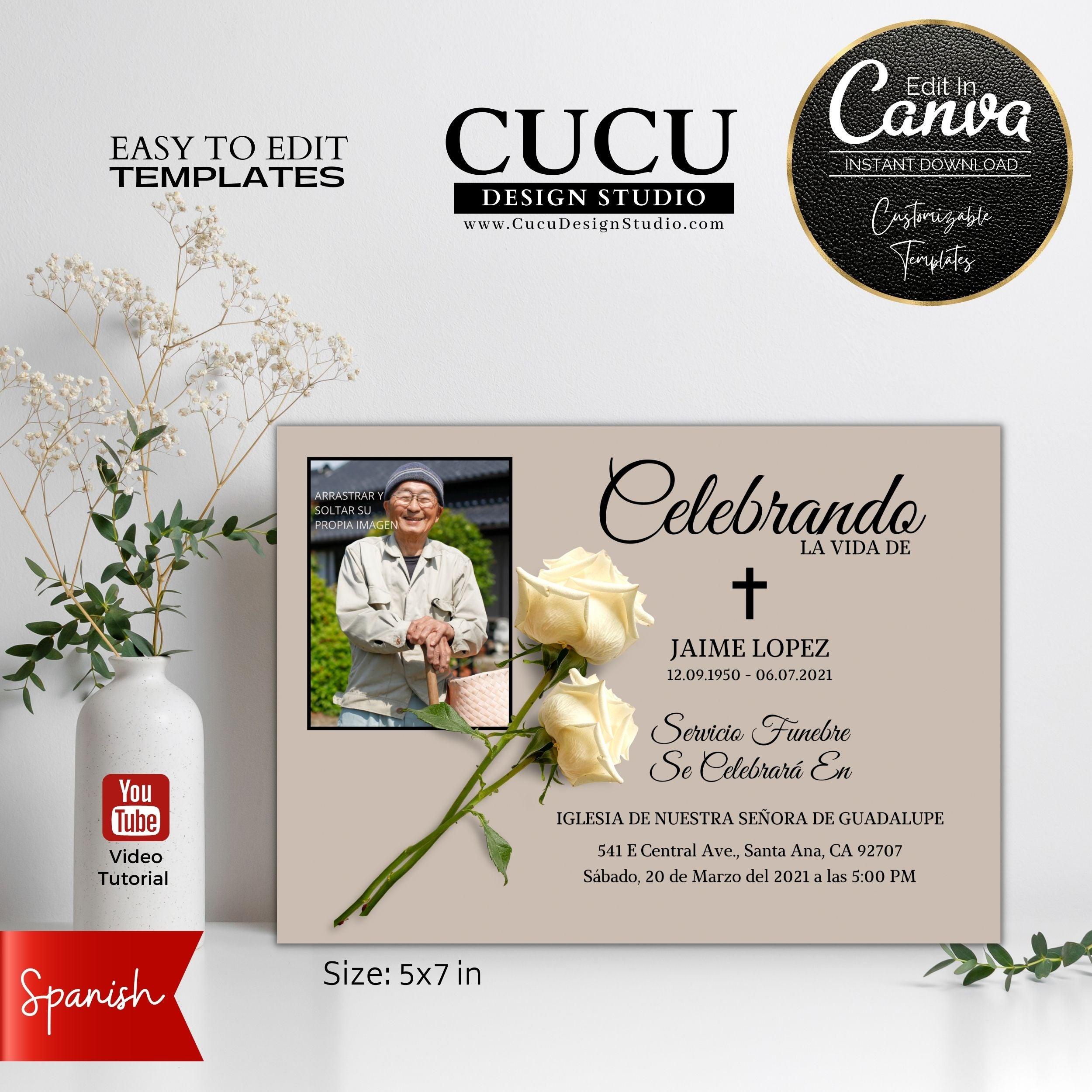 En Memoria de  Canva Spanish Funeral Announcement Card Template