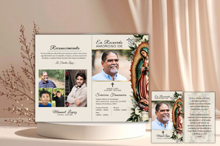 Plantillas de programas de funeral y tarjetas de oración editables en Canva en español. /Editable funeral program and prayer card Canva templates in Spanish. 