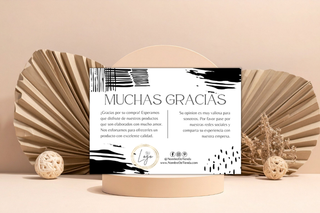 Plantillas de tarjetas de agradecimiento para negocio editables en Canva en español. / Editable business thank you card Canva templates in Spanish.