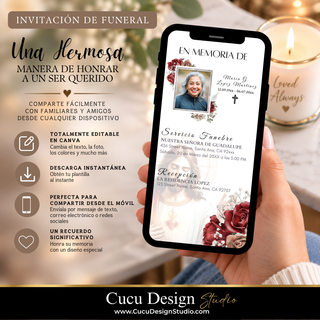 Invitación digital para funeral con Jesús, plantilla editable en Canva para personalizar y compartir desde el móvil.