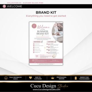 Beauty business brand kit welcome guide with editable Canva templates and instructions