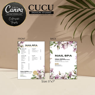 Price list, menu price list, salon prices, nail spa price list, price list template, Canva price list, Canva templates, customizable price list, editable templates, cucu design studio, price list, menu list