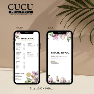 Price list, menu price list, salon prices, nail spa price list, price list template, Canva price list, Canva templates, customizable price list, editable templates, cucu design studio, price list, menu list