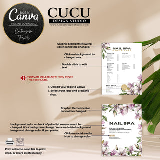 Price list, menu price list, salon prices, nail spa price list, price list template, Canva price list, Canva templates, customizable price list, editable templates, cucu design studio, price list, menu list