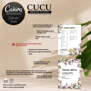 Spanish Nail Spa Price List Template | Canva Price List | BPL104_Spa - Cucu Design Studio