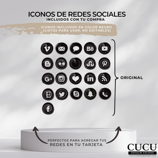 Colección de íconos de redes sociales incluidos para personalizar tarjetas de agradecimiento y agregar información de negocio fácilmente / Collection of social media icons included to customize thank you cards and easily add business information