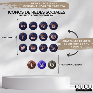 Íconos de redes sociales personalizables incluidos con la plantilla de tarjeta de agradecimiento editable en Canva / Customizable social media icons included with the editable Canva thank you card template