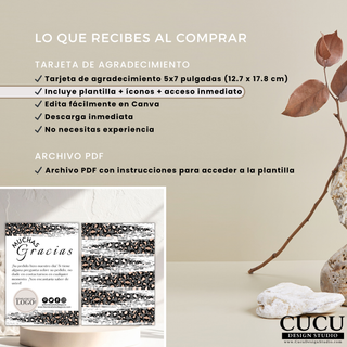 Contenido incluido con plantilla digital de tarjeta de agradecimiento editable tamaño 5x7 / Included contents with editable digital 5x7 thank you card template