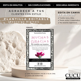 Plantilla editable de tarjeta de agradecimiento para clientes con descarga digital instantánea / Editable customer thank you card template with instant digital download
