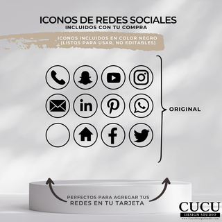 Iconos de redes sociales incluidos para personalizar tarjetas de agradecimiento en Canva / Social media icons included for customizing thank you cards in Canva