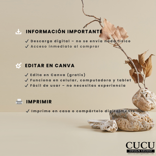 Información importante sobre descarga digital y edición fácil en Canva para pequeños negocios / Important information about digital download and easy Canva editing for small businesses