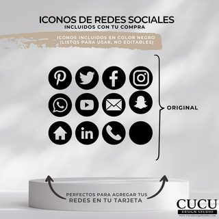 Íconos de redes sociales incluidos para personalizar tarjetas de agradecimiento en Canva / Included social media icons for customizing Canva thank you cards
