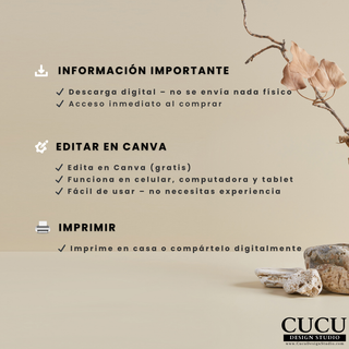 Información importante sobre descarga digital y edición en Canva para tarjeta de agradecimiento / Important digital download and Canva editing information for thank you card