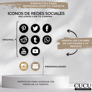 Iconos de redes sociales incluidos para personalizar tarjeta de agradecimiento de negocio / Social media icons included to customize small business thank you card