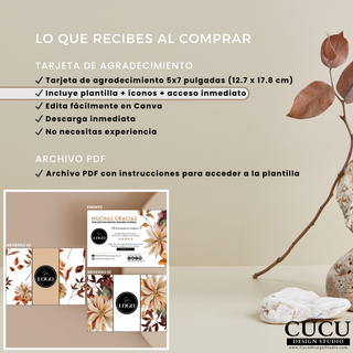 Detalles de lo que incluye la compra de la plantilla de tarjeta de agradecimiento digital editable / Details of what is included in the editable digital thank you card template purchase