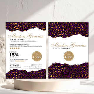 Tarjeta De Agradecimiento Leopardo Morado, Plantilla Canva Editable, Negocio, 5x7