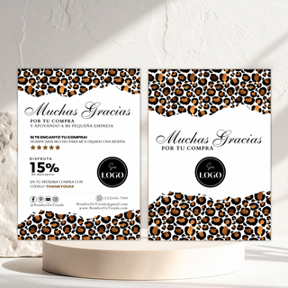 Tarjeta De Agradecimiento 5x7, Plantilla Canva Editable, Animal Print, Doble Cara, Negocio