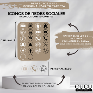 Íconos de redes sociales personalizables incluidos con la plantilla Canva / Customizable social media icons included with Canva template