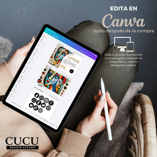 Plantilla editable en Canva mostrada en tablet para personalizar tarjeta de agradecimiento digital / Editable Canva template displayed on tablet for customizing digital thank you cards