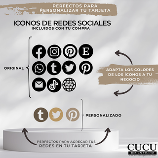 Iconos de redes sociales incluidos para personalizar tarjetas de agradecimiento de negocios en Canva / Included social media icons to customize business thank you cards in Canva