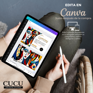 Plantilla de tarjeta de agradecimiento editable en Canva mostrada en tablet con acceso digital inmediato / Editable Canva thank you card template displayed on tablet with instant digital access