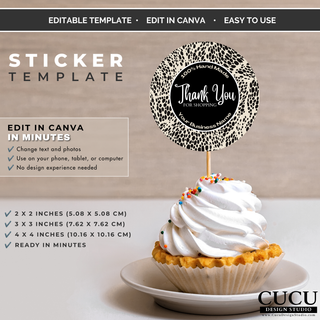 Round sticker template for packaging and product branding, editable in Canva. / Plantilla de etiqueta redonda para empaques y branding de productos, editable en Canva.