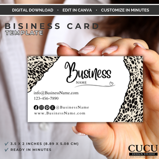 Professional business card template displayed in hand, editable in Canva and ready to customize. / Plantilla profesional de tarjeta de presentación mostrada en una mano, editable en Canva y lista para personalizar.