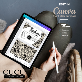 Canva editing preview showing how to customize branding templates on tablet, desktop and mobile. / Vista previa de edición en Canva mostrando cómo personalizar plantillas de branding en tableta, computadora y móvil.
