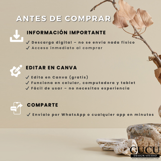 Información de producto digital funeral, incluye descarga inmediata, edición en Canva y uso fácil sin experiencia / Digital funeral product info, includes instant download, Canva editing and easy use with no experience needed