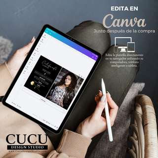 Ejemplo de edición en Canva desde tablet mostrando facilidad de uso para personalizar invitación de funeral / Canva editing example on tablet showing easy customization of funeral invitation template