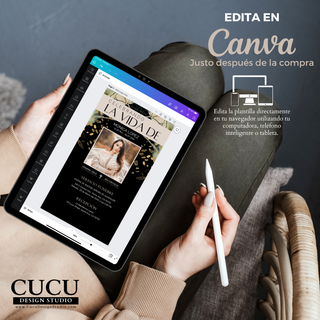 Edición de invitación funeral en Canva desde tablet, personalización rápida de texto y foto sin experiencia / Editing funeral invitation in Canva on tablet, quick customization of text and photo with no experience needed