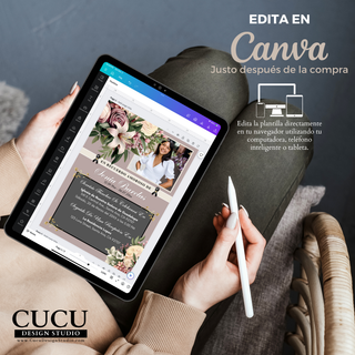 Edita invitación de funeral en Canva desde tablet o celular, plantilla memorial editable fácil de usar, personalización rápida sin experiencia, descarga digital / Edit funeral invitation in Canva on tablet or phone, easy editable memorial template, quick customization no experience needed, digital download