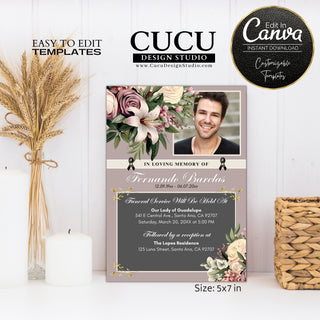 Funeral card online, Funeral invitation templates, In loving memory template canva, Funeral invite, Funeral card invitation online edit, Bereavement announcement cards,  Canva template, Funeral card, Funeral template, Loss of loved one, Printable funeral template, Funeral announcement, Sympathy cards, Death card, Celebration of life, In Loving memory template