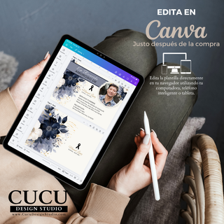 Edita tu invitación de funeral en Canva desde celular, computadora o tablet, plantilla editable fácil y rápida con descarga inmediata / Edit your funeral invitation in Canva from phone, computer or tablet, easy and fast editable template with instant download