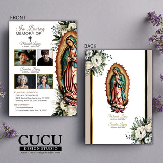 Rest in peace, funeral service announcement for two family members, en memoria de, Virgen Maria tarjeta de funeral, customizable funeral service card, Spanish funeral service announcement, in loving memory card template for two members, en paz descansen familia, Catholic funeral card template, sympathy card, funeral service, cucu design studio