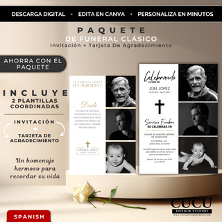 Invitación Funeral Editable Canva, Tarjeta Agradecimiento, Plantilla Memorial Digital