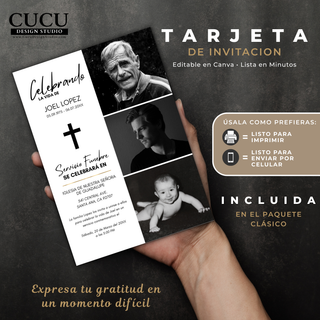 Invitación Funeral Editable Canva, Tarjeta Agradecimiento, Plantilla Memorial Digital