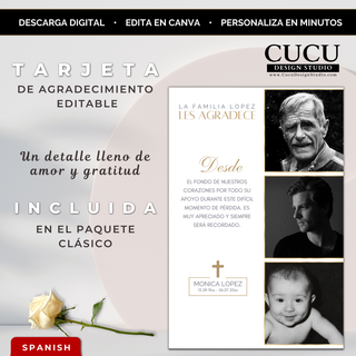 Invitación Funeral Editable Canva, Tarjeta Agradecimiento, Plantilla Memorial Digital