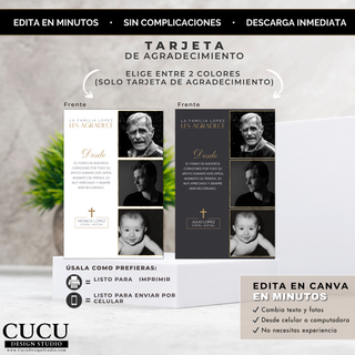 Invitación Funeral Editable Canva, Tarjeta Agradecimiento, Plantilla Memorial Digital