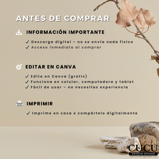 Información antes de comprar plantilla funeral digital editable en Canva / Before purchase information for editable funeral template in Canva