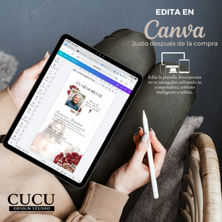Spanish
Demostración de la plantilla funeraria abierta en Canva mostrando la sencilla personalización desde computadora, tableta o teléfono móvil utilizando la versión gratuita de Canva.

English
Demonstration of the funeral template opened in Canva showing easy editing on desktop, tablet, or mobile using the free Canva version.