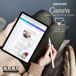 Spanish
La plantilla funeraria puede editarse fácilmente en Canva desde computadora, teléfono inteligente o tableta inmediatamente después de la compra.

English
Funeral template easily editable in Canva from desktop, smartphone, or tablet immediately after purchase.