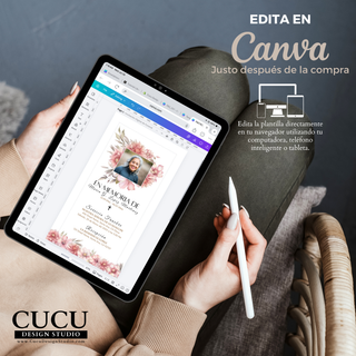 Spanish
La plantilla funeraria se edita fácilmente desde Canva utilizando computadora, teléfono celular o tablet. Personaliza texto y fotografías en pocos minutos sin experiencia en diseño.

English
Edit the funeral invitation template directly in Canva using a desktop computer, smartphone, or tablet. Easily personalize text and photos in just minutes.