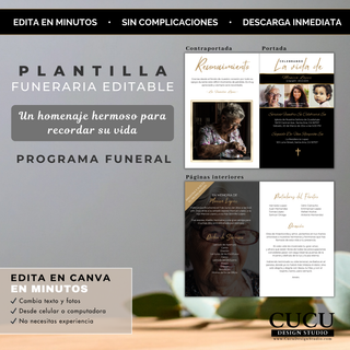 Páginas interiores de programa funerario con orden de servicio oración y portadores del féretro diseño limpio y profesional fácil de leer y personalizar en Canva / Interior pages of funeral program with order of service prayer and pallbearers clean professional design easy to read and customize in Canva