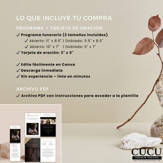 Contenido incluido en la compra de plantilla funeraria, programa y tarjeta de oración con descarga digital inmediata / What’s included in funeral template purchase, program and prayer card with instant digital download