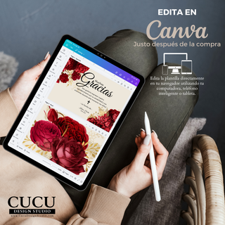Plantilla de tarjeta funeraria editable en Canva desde celular o tablet / Funeral card template editable in Canva on mobile or tablet device