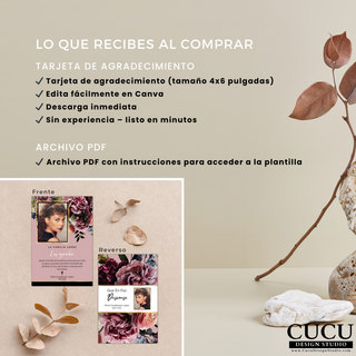 Vista previa de lo que recibes al comprar plantilla funeral, tarjeta editable con instrucciones incluidas en PDF. / Preview of what you receive, editable funeral template with included PDF instructions.
