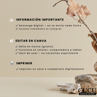 Producto digital, no se envía físico, acceso inmediato y edición en Canva desde cualquier dispositivo, listo para imprimir o compartir. / Digital product, no physical item shipped, instant access and editable in Canva, ready to print or share.