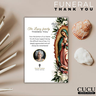 Spanish personalized funeral template, announcement with photo, Spanish memorial service template, Espanol photo funeral invitation template, funeral thank you cards, thank you cards, funeral thank you card in loving memory template, thank you for attending family funeral template, cucu design studio